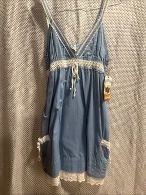 Light Blue Lace-Trim Tie-Front Sundress